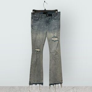 RTA Womens Flare Jeans 26 Blue Light Wash Paint Splatter Distressed Grunge